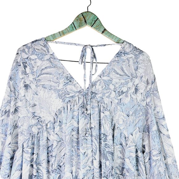 Umgee Baby Blue White Floral Crochet Trim Tunic Dress Sz M - Picture 4 of 7